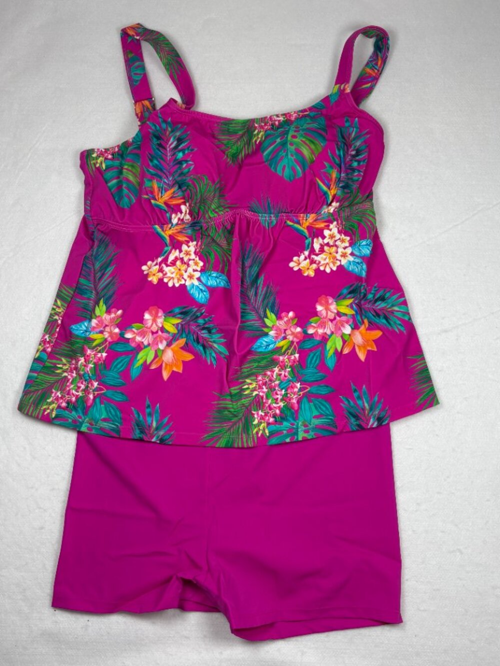 Kim Gravel x Swimsuits For All Tankini & Bike Shorts Set Pink Floral Tropical 12